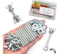 10Sets (50 Pcs Total) 1/4"-20 x2 Screws Bolts and Wing Nuts Flat Washers Kit Fully Threaded Rod and Nut with Hand Twist Tighten Wing Head Silver Zinc Plated Hardware Fitting Fastenings Assortment Kit