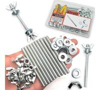 10Sets (50 Pcs Total) 1/4"-20 x3 Screws Bolts and Wing Nuts Flat Washers Kit Fully Threaded Rod and Nut with Hand Twist Tighten Wing Head Silver Zinc Plated Hardware Fitting Fastenings Assortment Kit