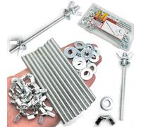10Sets (50 Pcs Total) 1/4"-20 x4 Screws Bolts and Wing Nuts Flat Washers Kit Fully Threaded Rod and Nut with Hand Twist Tighten Wing Head Silver Zinc Plated Hardware Fitting Fastenings Assortment Kit