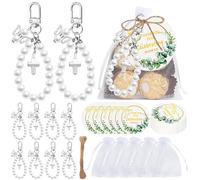10Sets Angel Keychains Favor Pearl Angel Keychain Gifts Bulk Guardian Angel Pendant Keychain With Thank You Tags Organza Bag For Wedding Baby Shower Baptism Party Favors For Guest