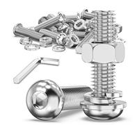 10Sets M10 x 40mm Nuts and Bolts, Flat & Lock Washers, Bolts and Nuts Set, 304 Stainless Steel Button Head Socket Cap Bolt Screws, Fully Threaded Allen Screws with Hex Key