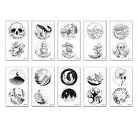 10sheets Artistic Temporary Tattoo Stickers For Kids, Waterproof Black And White Mountain Forest Whale Stickers