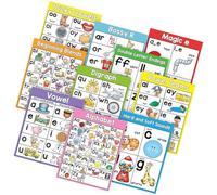 10Sheets Educational Phonics Poster Preschooler Language Teaching Aid Children Early Learning Poster Chart Picture Card Double Sided Flashcards