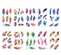 10sheets Feather Temporary Tattoo With Colored Gradient Peacock Bird Design, Suitable For Birthday Parties And As A One-Time Waterproof Tattoo.