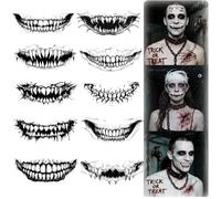 10Sheets Halloween Scary Face Temporary Tattoos, Realistic Horror Clown Makeup Face Mouth Fake Tattoos Stickers for Women Men, Clown Prank Mouth Face Tattoo Sticker for Cosplay Costume Party