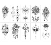 10sheets Large Pattern Temporary Tattoo Stickers With Totem Design, Butterflies, Flowers, Black And White, Minimalist, Creative, And Fresh Style.