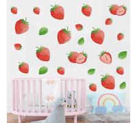 10Sheets Strawberry Wall Stickers,Red Fruit Wall Decals for Teen Girls Boy Kids Nursery Kindergarten Living Room Home Bedroom Kitchen Dining-Room Strawberry Themed DIY Party Fruit Birthday Decor