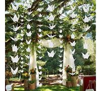 10Strings 5.9" Big Size Premade White Origami Paper Cranes Garlands for Rustic Wedding Party Decorations Origami Cranes Folded Bird Streamers