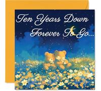 10th Anniversary Card - Bears in Love Ten Years Down - Congratulations Cards for 10th Anniversary, 145mm Congratulations Greeting Card