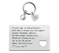 10th Anniversary Card Engraved Wallet Insert Card for Husband Wife, Mini 10th Anniversary Wedding Love Note Gifts, 10th Anniversary Card Gifts for Women Men, Anniversary Couple Matching Set