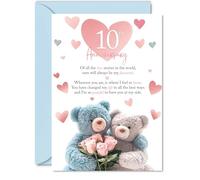 10th Anniversary Card for Men Women - Teddy Bear Roses - Happy 10 Year Anniversary Card for Boyfriend Partner Husband Girlfriend, A5 Wedding Anniversaries Greeting Cards