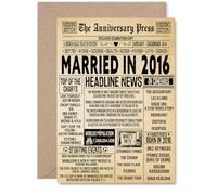 10th Anniversary Card for Men Women - Vintage Newspaper Married in 2016-10 Year Wedding Anniversary Card for Husband Partner Wife Companion, A5 Anniversaries Greeting Cards