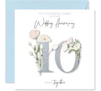 10th Anniversary Card for Women Men - Fancy Floral Flowers - Happy 10 Year Anniversary Card for Son Brother Sister Daughter, 145mm Wedding Anniversaries Greeting Cards