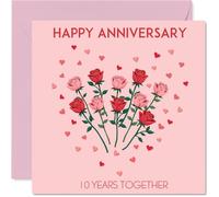10th Anniversary Card for Women Men - Love Heart Rose - Happy 10 Year Anniversary Card for Girlfriend Partner Companion Husband, 145mm Wedding Anniversaries Greeting Cards