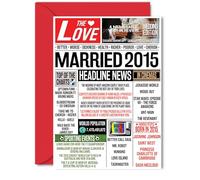 10th Anniversary Card for Women Men - Married 2015 Newspaper - Happy 10 Year Wedding Anniversary Card for Wife Partner Husband Companion, 5x7 Inch Anniversaries Greeting Cards
