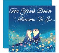 10th Anniversary Card - Otters in Love Ten Years Down - Congratulations Cards for 10th Anniversary, 145mm Congratulations Greeting Card