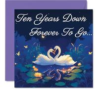 10th Anniversary Card - Swans in Love Ten Years Down - Congratulations Cards for 10th Anniversary, 145mm Congratulations Greeting Card