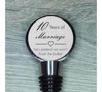 10th Anniversary Engraved Aluminium Bottle Stopper, 10 Years Married Tin Anniversary (Let's Pretend We Won't Finish The Bottle)