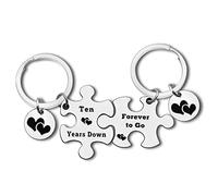 10th Anniversary Keyring Gift Wedding Anniversary Present for Couple Jewelry for Him Her 10 Years Keepsake Keychain for Husband Wife Christmas Birthday Gift Matching Couple Keyring