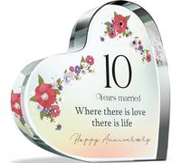 10th Anniversary Plaque Gifts for Wife Husband - 10 Years Married - I Love You Romantic Acrylic Heart Gift For Women Men, 100mm Elegant Floral Pastel Present For Couples Tenth Anniversaries
