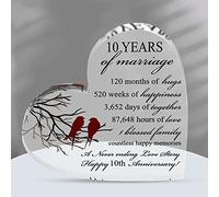10th Anniversary Present for Him and Her - Tin Wedding Anniversary Present for Couple - Unique Acrylic Heart-Shaped Keepsake for 10 Anniversary
