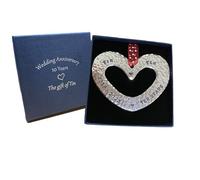 10th Anniversary Tin Gift. Stamped 2015-2025; Small Tin Heart Wall Hanging.
