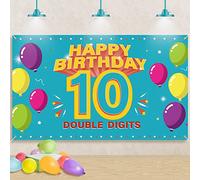 10th Birthday Backdrop Banner, Happy 10th Birthday Decorations for Girl Boys, Kids Double Digits 10 Year Old Birthday Party Yard Sign Photo Booth Props Background Decor, Durable Fabric, PHXEY
