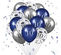 10th Birthday Balloons, 15Pcs Navy Blue Silver Happy Birthday Party Decorations for Boys Girls, Anniversary Decor 12 Inch