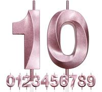 10th Birthday Candle, 3D Design Rose Gold Glitter Number Candles, Cake Topper Decorations, Cake Candle for Birthday Party, Wedding Anniversary, Baby Shower, Party Decoration (Pink Gold)