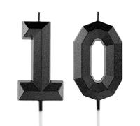 10th Birthday Candle Black Number 10 Candles 3D Design Cake Topper Decorations Happy Birthday Candle for Women Men Wedding Anniversary Celebrations Party Supplies
