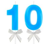 10th Birthday Candle Blue Bow Number 10 Candles Cake Topper Decorations Happy Birthday for Child Boy Girls Anniversary Celebrations Party Supplies