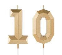 10th Birthday Candle Gold Number 10 Candles 3D Design Cake Topper Decorations Happy Birthday Candle for Women Men Wedding Anniversary Celebrations Party Supplies