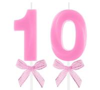10th Birthday Candle Pink Bow Number 10 Candles Cake Topper Decorations Happy Birthday for Child Boy Girls Anniversary Celebrations Party Supplies