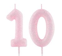 10th Birthday Candle Pink Glitter Number 10 Candles Luminous Cake Topper Decorations Happy Birthday Candle for Girls Boy Women Anniversary Celebrations Party Supplies
