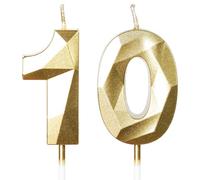 10th Birthday Candles for Cake,Gold Number 10 Candle Decorations Birthday Party,3D Design Birthday Candle for Girls Boys 10th Birthday Theme Anniversary Supplie Decorations