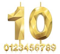 10th Birthday Candles, Number 10 Candle, Gold Birthday Candles for Cake, Diamond 3D Happy Birthday Cake Candle Decorations for Birthday Party Wedding Anniversary Celebration Supplies