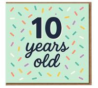10th Birthday Card - '10 years old' Confetti Sprinkles Design - Fun Typographic Milestone Card for Kids Turning Ten