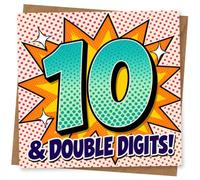 10th Birthday Card, 10th Birthday Card for Boy or Girl, Comic Book Style Double Digits Design, Bright Retro for Age 10
