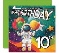 10th Birthday Card Boy - Astronaut Spacesuit - Outer Space Birthday Card for 10 Year Old Girl, Age 10 Boys Girls Cards, 145mm Bday Greeting