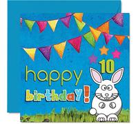 10th Birthday Card Boy Girl - Bunny Rabbit - Happy Birthday Card 10 Year Old Boy, Girls Boys Cards for Her Him, 145mm Greeting for Son Daughter Nephew Niece Grandson Brother