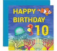 10th Birthday Card Boy Girl - Sealife Birthday Card - Happy 10 Year Old Boy, Girl Boys Cards for Him Her, 145mm Greeting for Son Nephew Grandson Daughter Brother
