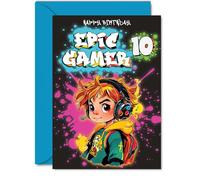 10th Birthday Card boys - Epic Gamer boy - Happy Birthday Card for 10 Year Old boy Kids, 5x7 Inch Ten Tenth Bday Video Game Gaming Greeting Cards