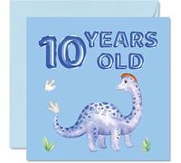 10th Birthday Card - Dinosaur & Balloons - Happy Birthday Card 10 Year Old Boy, Boys Cards for Him, 145mm Greeting for Son Nephew Grandson Kid Children