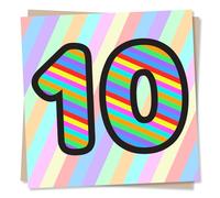 10th Birthday Card For Boy/For Girl - Colourful Striped 10 - Tenth in Multicolour, Pink & Blue Design - For Girls or Boys