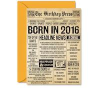 10th Birthday Card for Boys Girls - Bday Press Newspaper 2016 - Happy 10 Birthday Cards for Cousin Son Sister Nephew Brother Niece, A5 Bday Greeting Cards