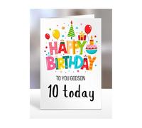 10th birthday card for GodSon, gifts for girl, girls, boy, boys, gift, presents, female, male, him, her, Happy birthday to you, 10 years old today, A5-162j_16