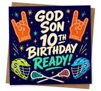 10th Birthday Card for Son - God Son 10th Birthday Ready Design with Lacrosse Theme, Fun Kids Greeting Card