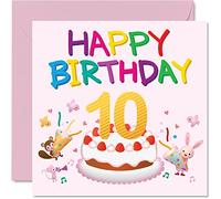 10th Birthday Card Girl - Critter Party Birthday Card - Happy 10 Year Old Girl, Girls Cards for Her, 145mm Greeting for Daughter Niece Granddaughter Kid Children