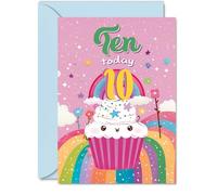 10th Birthday Card Girl - Cupcake Rainbow - Happy Birthday Card for 10 Year Old Girl, Age 10 Girls Cards, A5 Bday Greeting