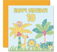 10th Birthday Card Girl - Jungle Birthday Card - Happy 10 Year Old Girl Boy, Boys Girls Cards for Her Him, 145mm Greeting Daughter Son Nephew Niece Granddaughter